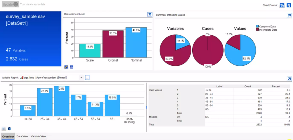 IBM SPSS Statistics dashboard.
