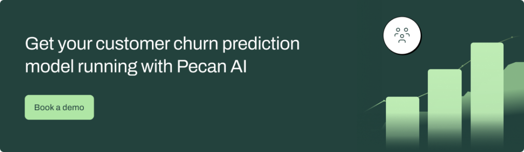 Banner promoting Pecan AI as a tool for creating customer churn prediction models.